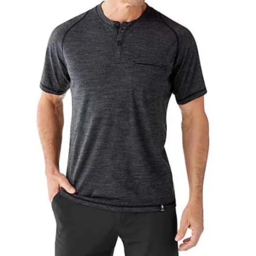 Smartwool Everyday Exploration Henley Merino Wool Shirt Mens S Gray Short Sleeve